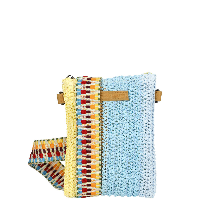 Marbella telefoontas raffia lichtblauw