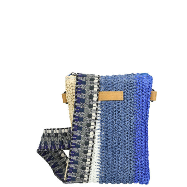 Marbella telefoontas raffia blauw