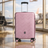 Butterfly middelgrote koffer roze paars maat M hardcase trolley met geometrisch patroon en 360 graden wielen.