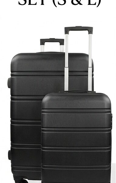 Complete hardshell kofferset zwart maat S en L - Reiskofferset Line 2 stuks met wielen