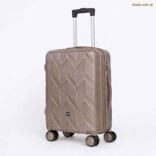 Taupe ABS+ Butterfly koffer met chevron‑patroon, spinnerwielen en telescopische handgreep