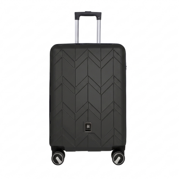 Butterfly middelgrote koffer zwart maat M hardcase trolley met geometrisch patroon en 360 graden wielen.