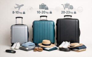 Hoeveel kilo past er in een koffer per maat – overzicht van S-, M- en L‑koffers